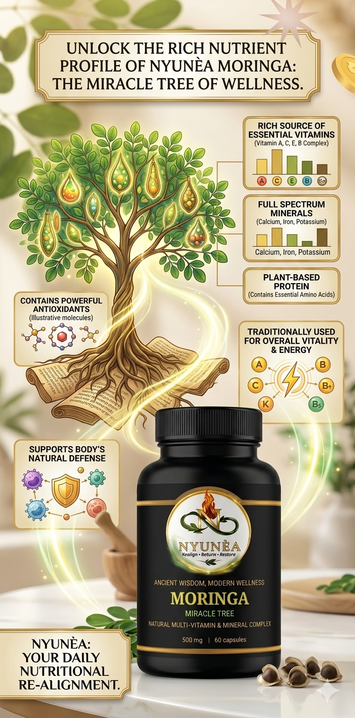 🌿 NYUNÈA®                                                       Moringa Leaf (Miracle Tree)                                 -Immune Booster- (500mg / 60 Capsules)